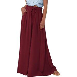 Women's Summer Wide Leg Palazzo Pants Wine Red